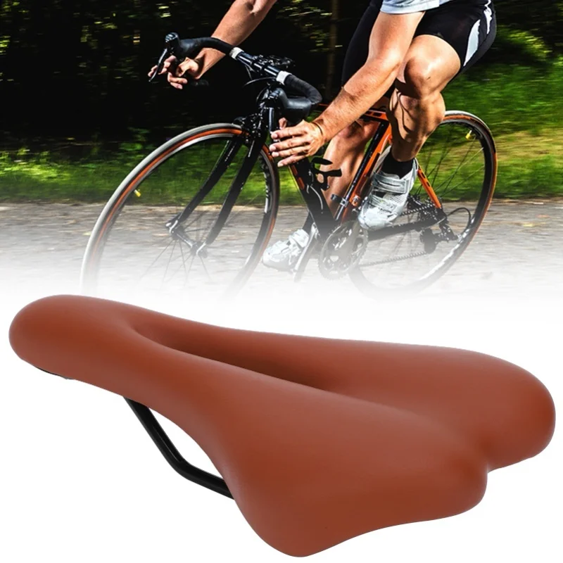 سرج الدراجة الجبلية، مقعد دراجة مجوف سميك، وسادة ناعمة مقاومة للصدمات لركوب الدراجات (بني) #6