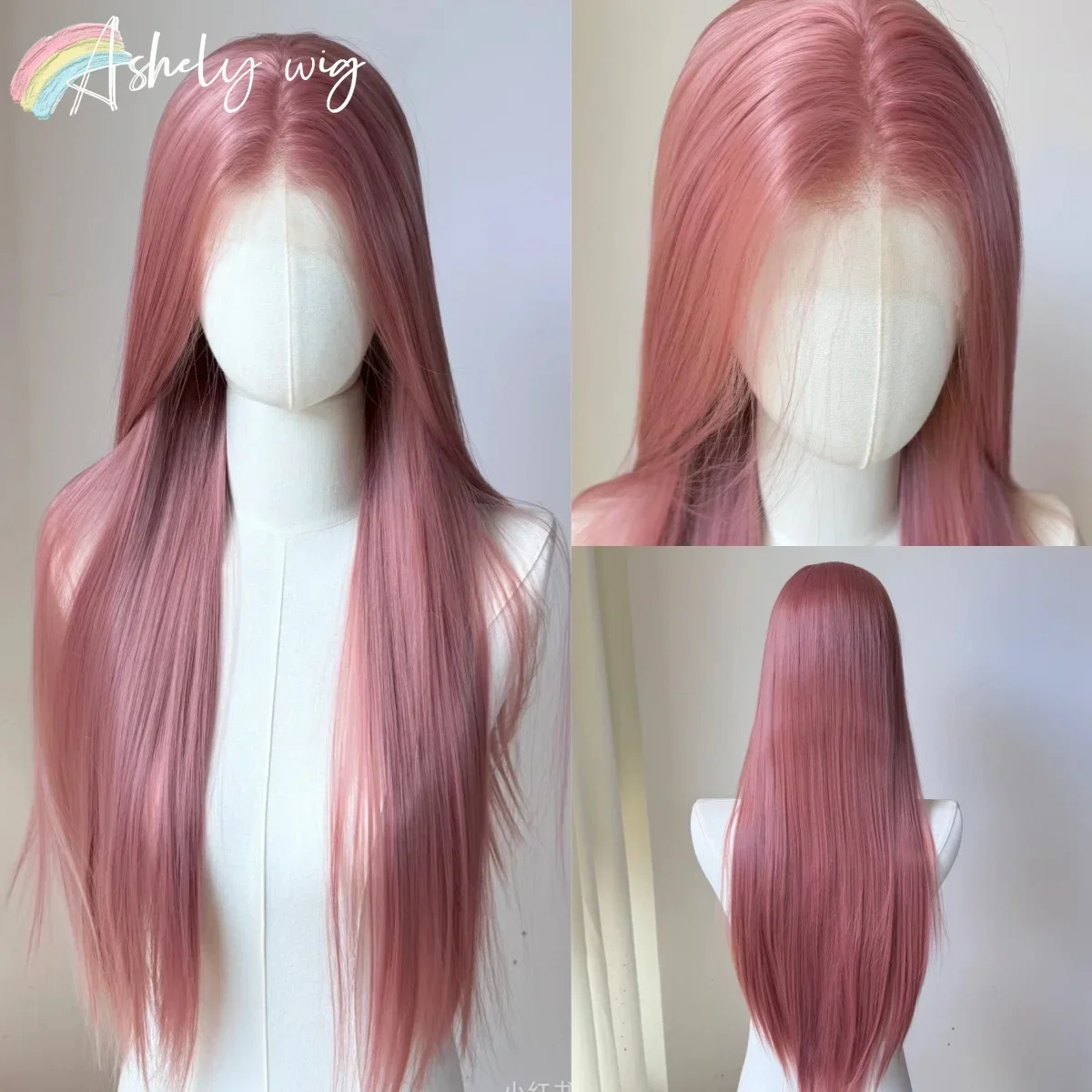 Rose Pink Wig 13x4 24inch Lace Front Wig Long Straight Natural Silky Synthetic Lace Frontal Wig for Cosplay Lolita Daily Use