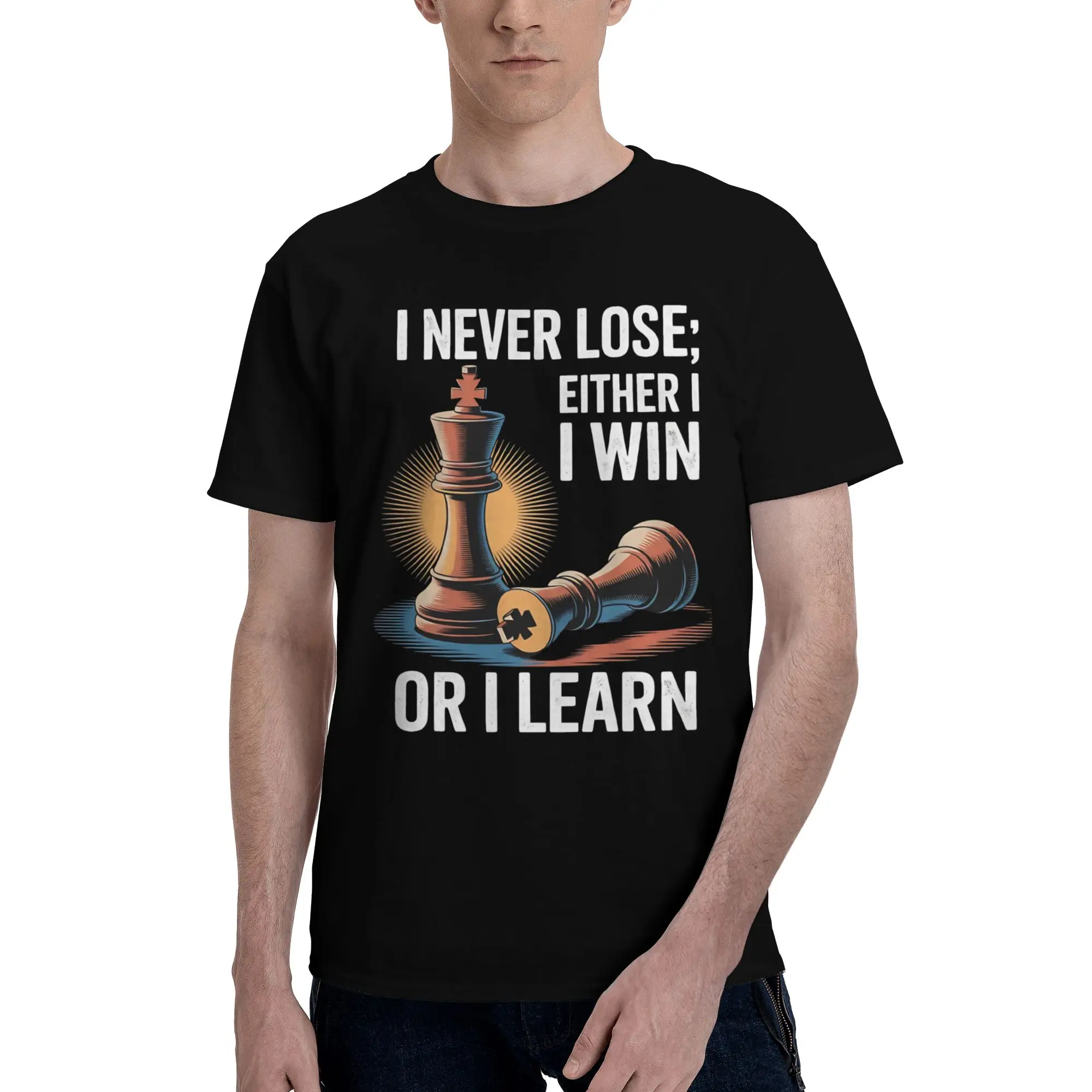 Chess Player Board Game I Never Lose Either Win or Learn Accessories Unisex T Shirt Cotton Tee Graphic Print  T-shirt Clothes