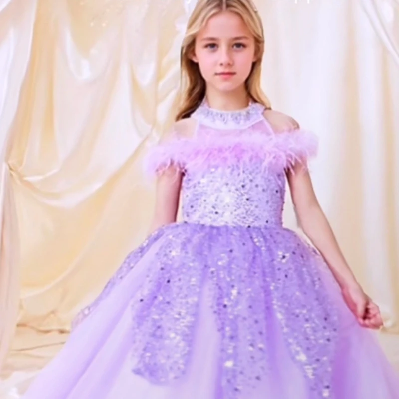 

2026 Kids Formal Dress Costume Children Birthday Tutu Pageant Outfit Vestido Girls Princess Gown French Sweet Host Performance