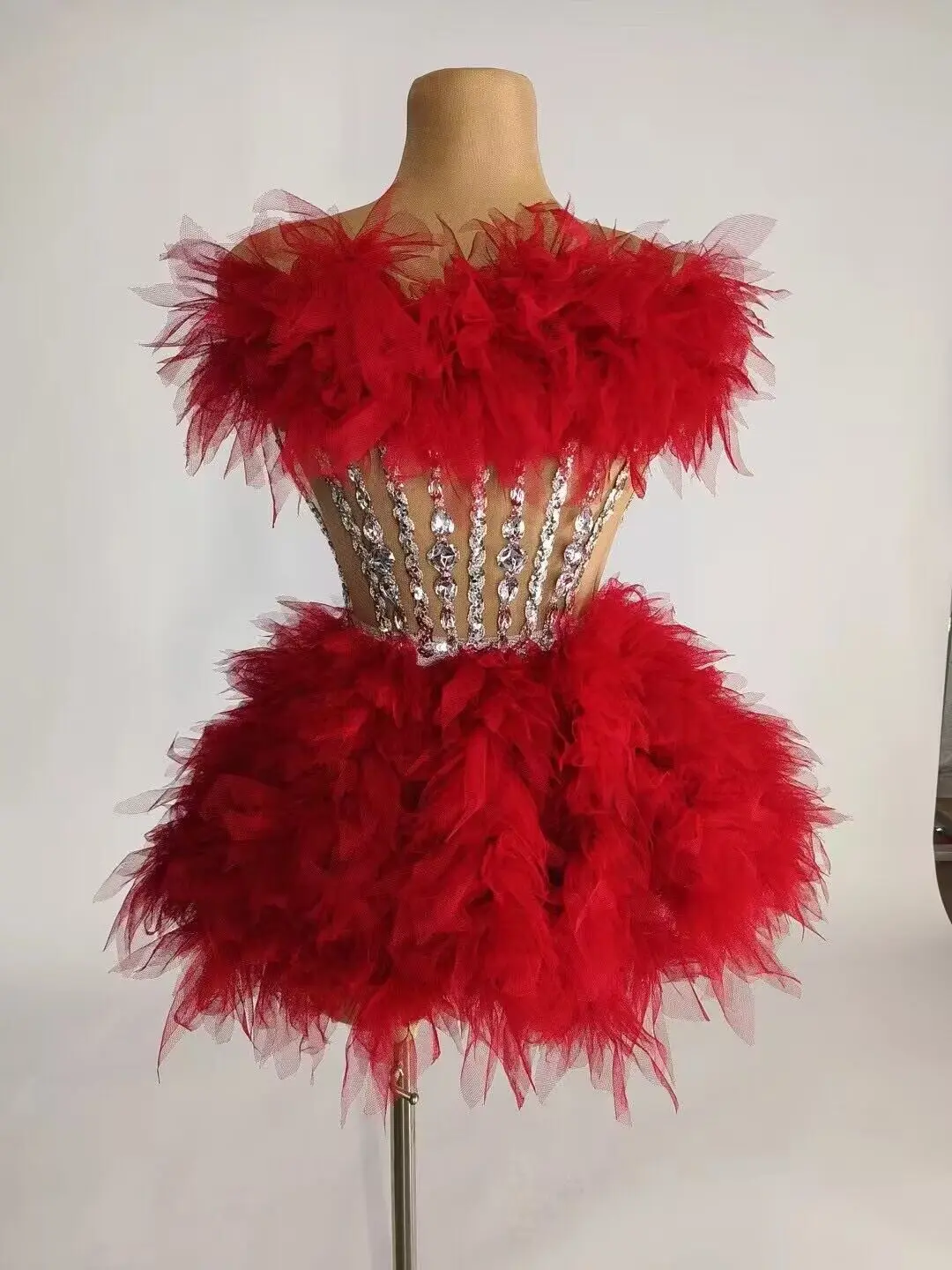 

Red Performance Women Costume Carnival Rave Festival Crystals Sparkly Party Birthday Stage Wear Las Vegas Show Nightclub