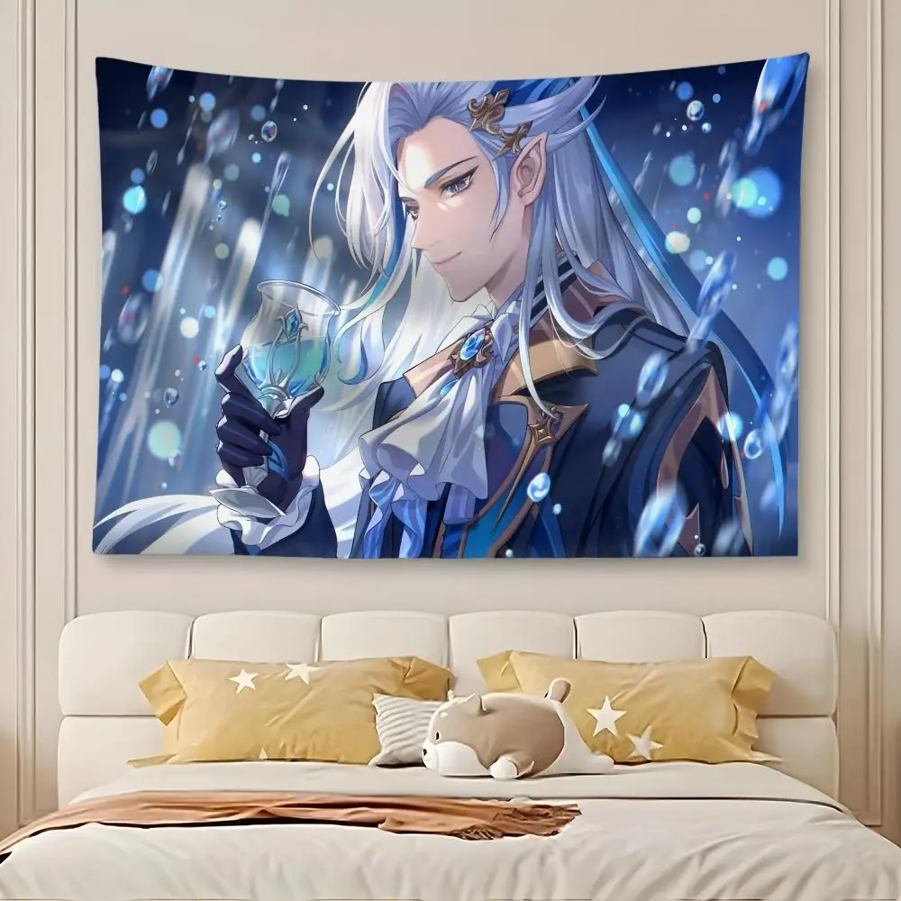 Game Genshin Impact Neuvillette Tapestry Art Decor Banner Microfiber Backdrop for Bedroom Living Room Bar Garden Party