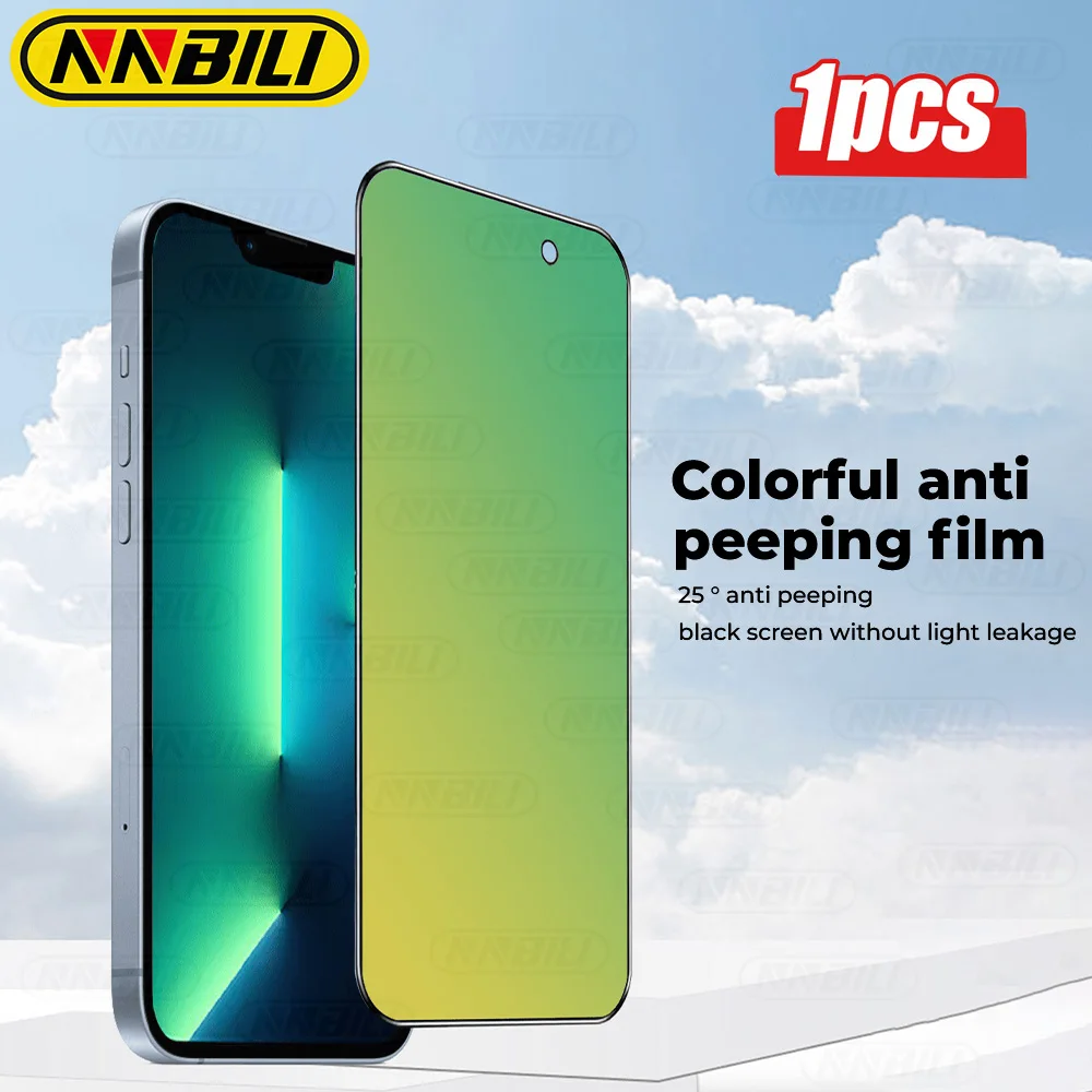 NNBILI 1-2 Stück Anti-Spionage Farbverlauf Spiegeleffekt Vollbild-Schutzglas Displayschutzfolie für iPhone 17 16 15 14 13 Serie