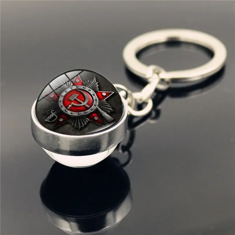 

CCCP Soviet Badges Russia Keychain Space Flight Universe USSR Soviet Communism Symbol Charm Glass Round Key Rings Jewelry Men