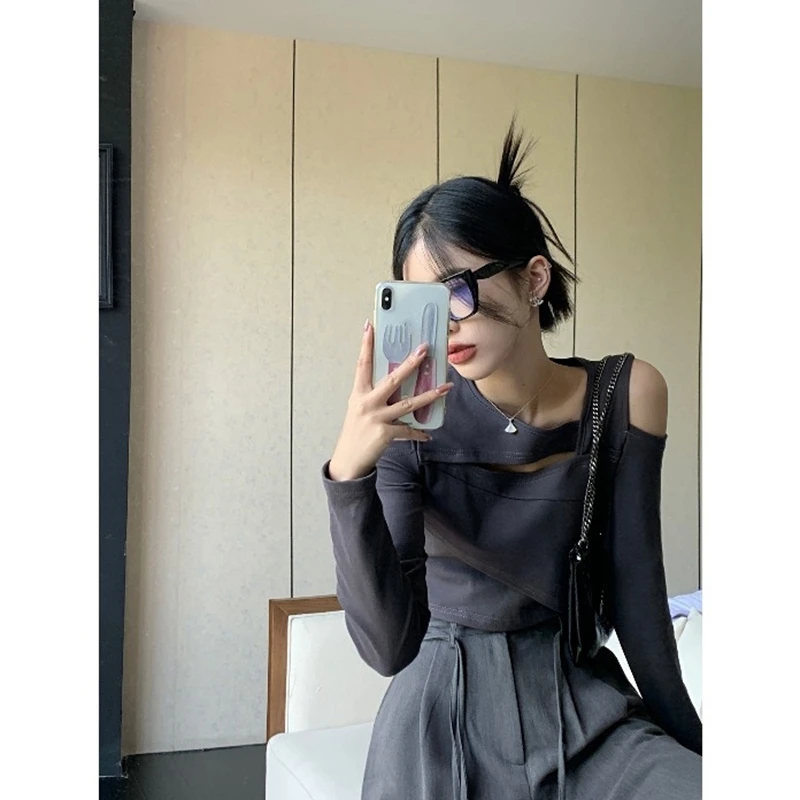 

Sexy Hollow out oulder Long Sve T-irt Women's Early Autumn Tight Base irt ort Sle Commute Korean Version Top