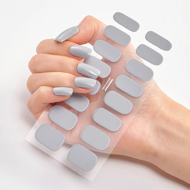 Hot Sales 16 Tips Volledige Cover Gradiënt Nail Stickers Multi Kleur Zelfklevende Slider Geen Uv Lamp Uitgeharde Druk op Nail Decal