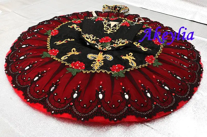 Black red Don Quixote Professional Competition Ballet Tutu Boning support Costumes Split Girls Performance Ballet Dress JN0460