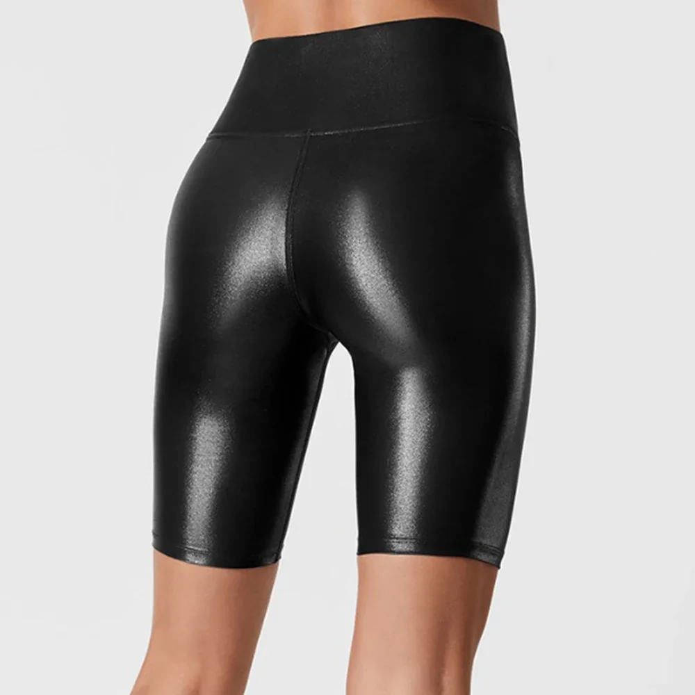 Womens High Waist Stretch Shorts Leggings Sports Fitness Faux Leather Hot Pants Cycling Shorts Women's Cycling Shorts Bike Short