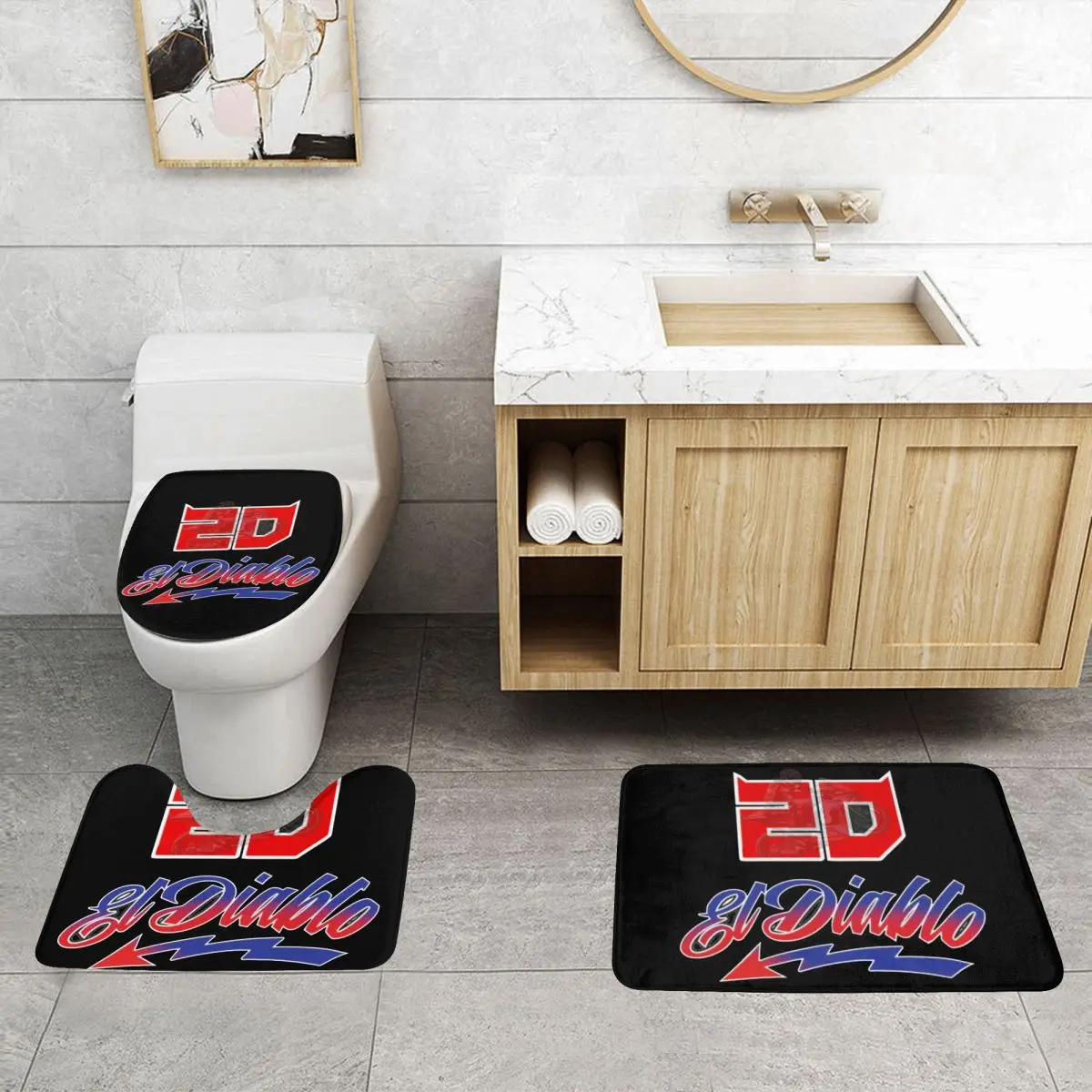 Custom Motorcycle Racer Fabio Quartararo Bathroom Rugs Set 3 Piece Non-Slip Toilet Bath Mat Sets