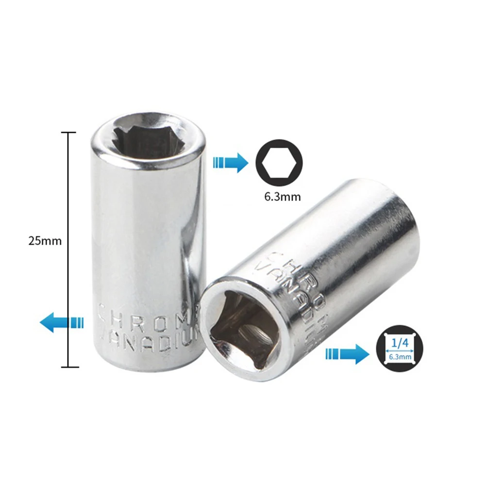 Multi Functional 2pcs 14 Square Drive To 14 Hex Socket Bits Converter, Chrome Vanadium Steel, Silver Color, Tool Accessory