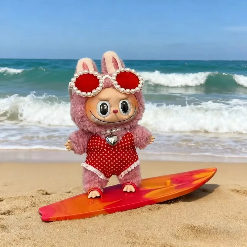 Vêtements de poupée, accessoires pour Ropa Labubu, 10cm, en coton, maillot de bain, lunettes, plage, plongée, planche de surf, sac en paille, tissus