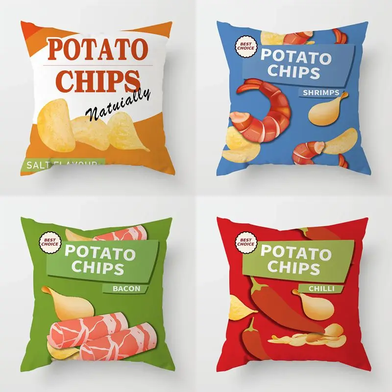 

Funny Packing Chips Pillows Case Blue Potato Chips Pillowcases for Pillows Double Bed Cushions Cover Sofa Bed Bedroom 45x45cm