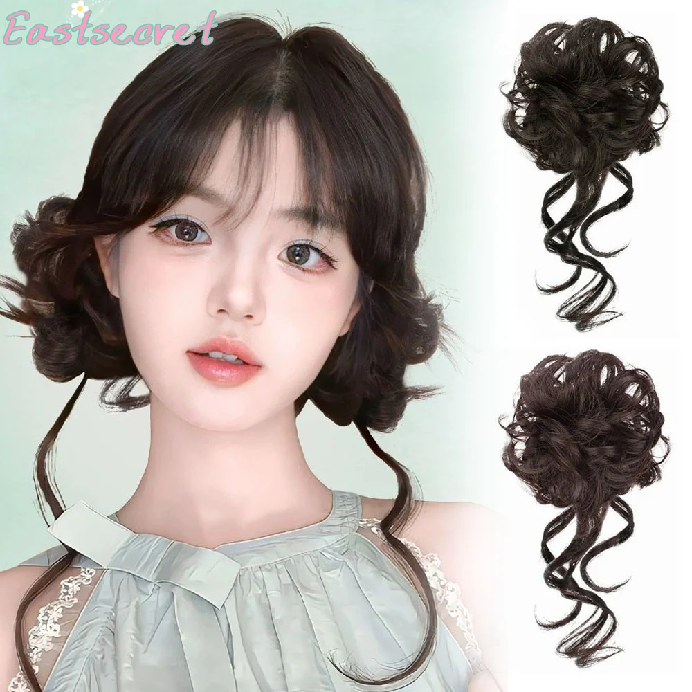 EAST Synthetic Hair Bun Spongy and Messy Hair Clip for Women Elastic Band Clip Horsetail Extensions Hair Tie Long Hair Loop