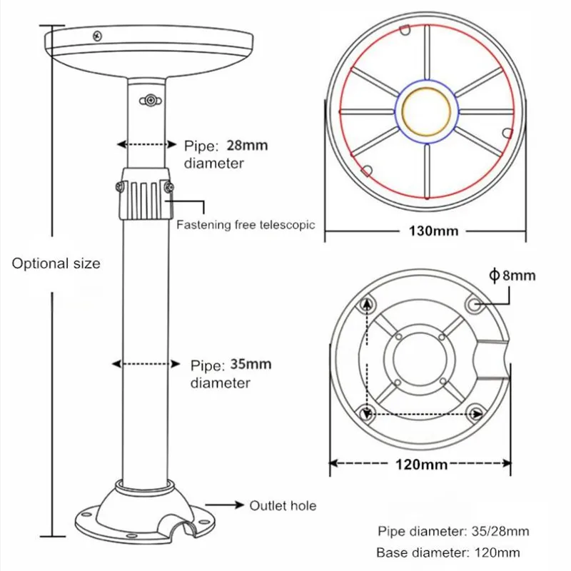 I Type Home Office Dome Camera Bracket Security Surveillance CCTV Camera Ceiling Mount Hemispherical Lifting Telescopic Support