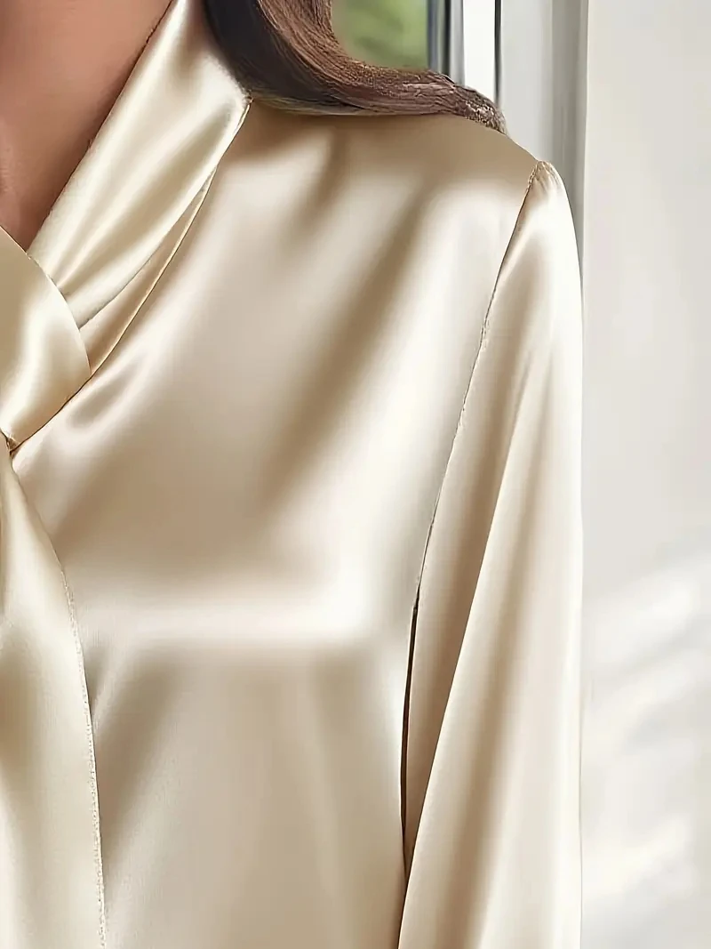 Autumn solid colour fashion design sense streamer long-sleeved shirt women's clothing