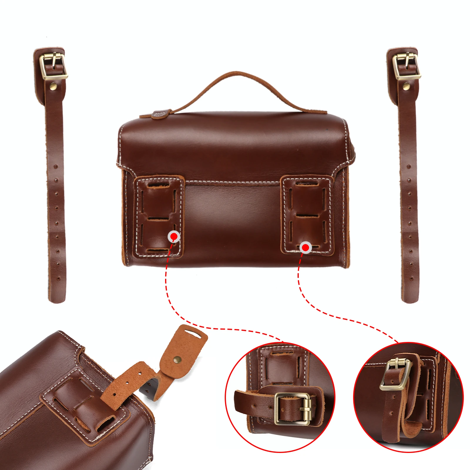 Tourbon Leather Bicycle Top Tube Bag Waterproof Bike Frame Bag Cycling Pannier Multi-function Brown Bike Accessories