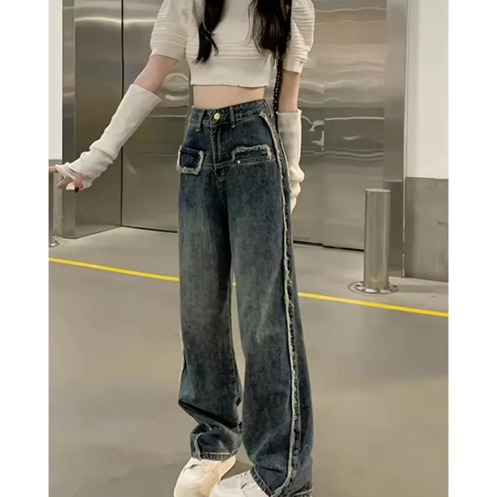 

Женские джинсовые джинсы Design Sense осенью и зимой. Утягивающие и универсальные широкие брюки с высокой талией и прямыми брюками.