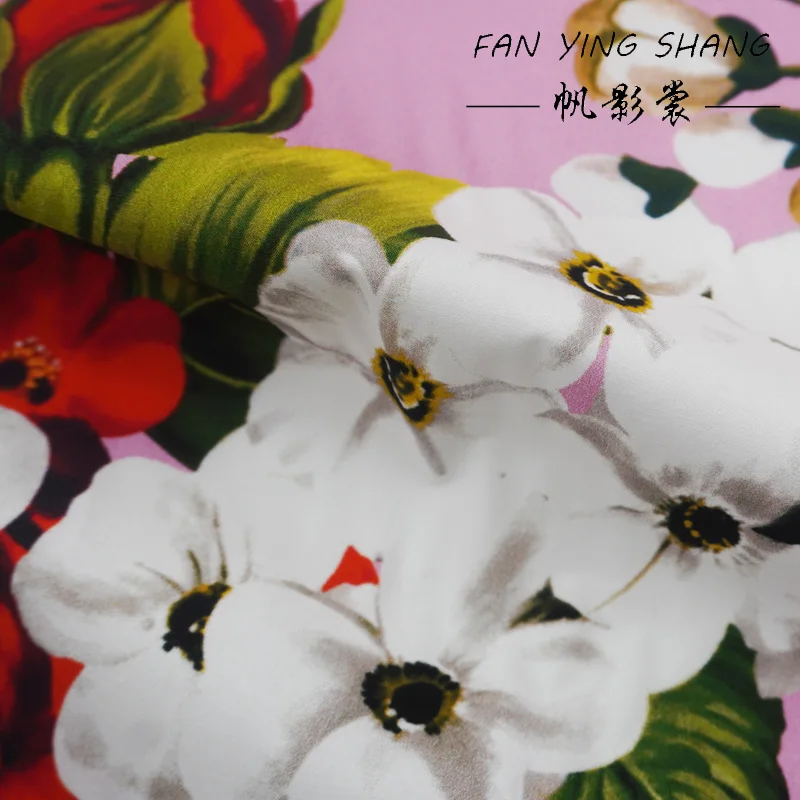 2026 new Fashion Camellia And Anemone Flowers Digital Cotton Fabric For Dress Scarf Telas Para Costura Tissus Couture ткань Diy view 4