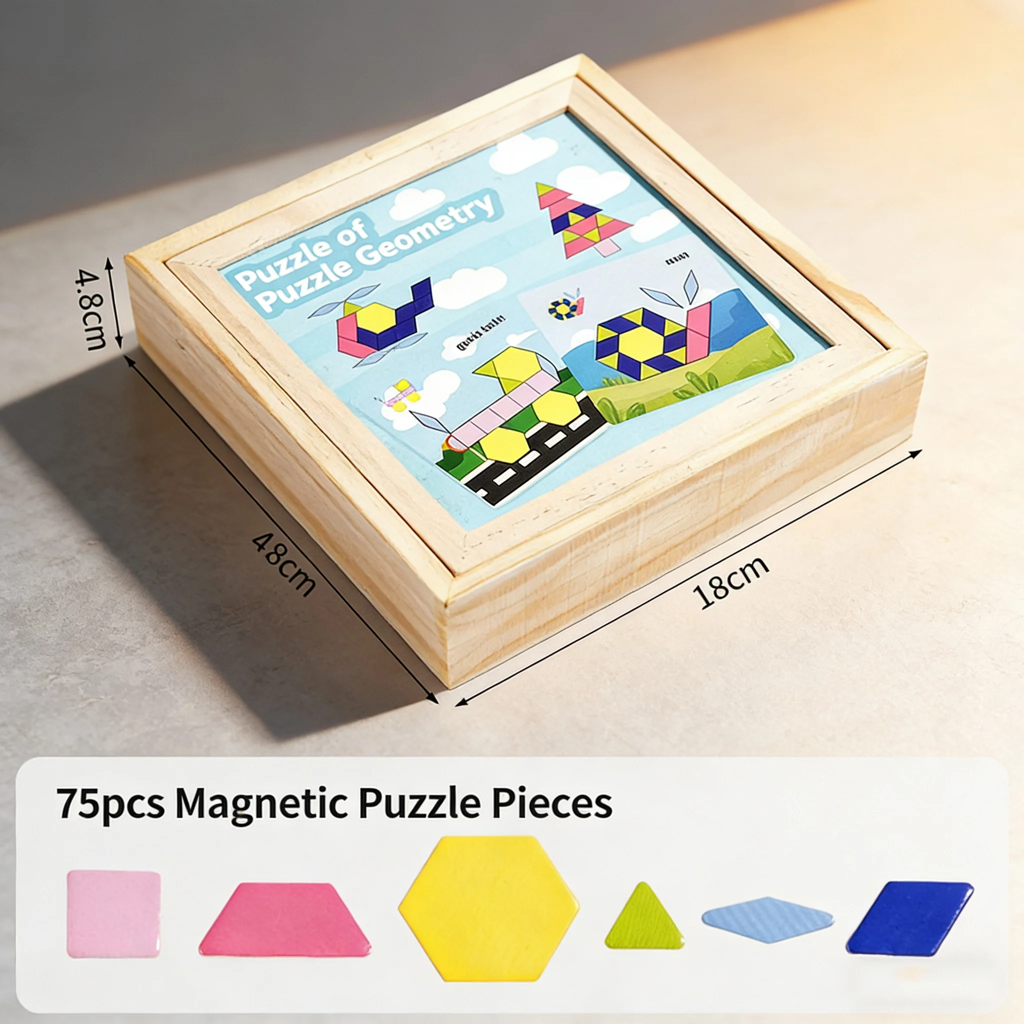 EVA Magnetisches Formenpuzzle-Set - Weich, Farbenfroh und Wiederverwendbar mit Massivholzbox für Kreatives Lernen und Einfache Aufbewahrung
