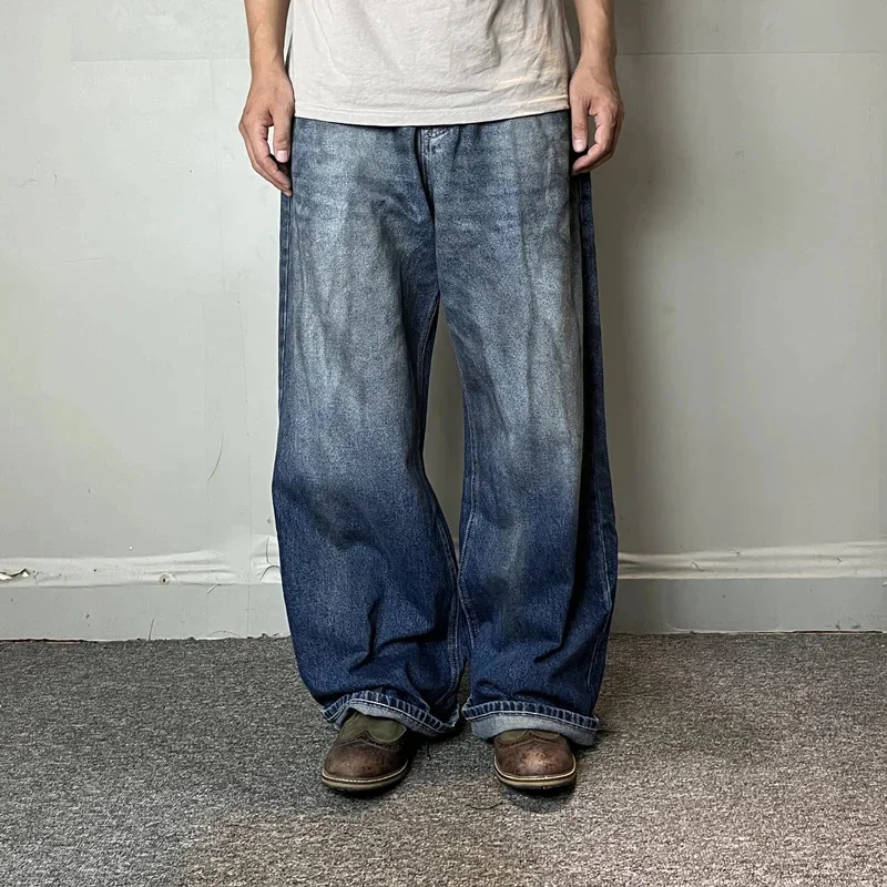 

high street plankton loose straight leg wide micro-mop jeans hipster retro dirty wash pants