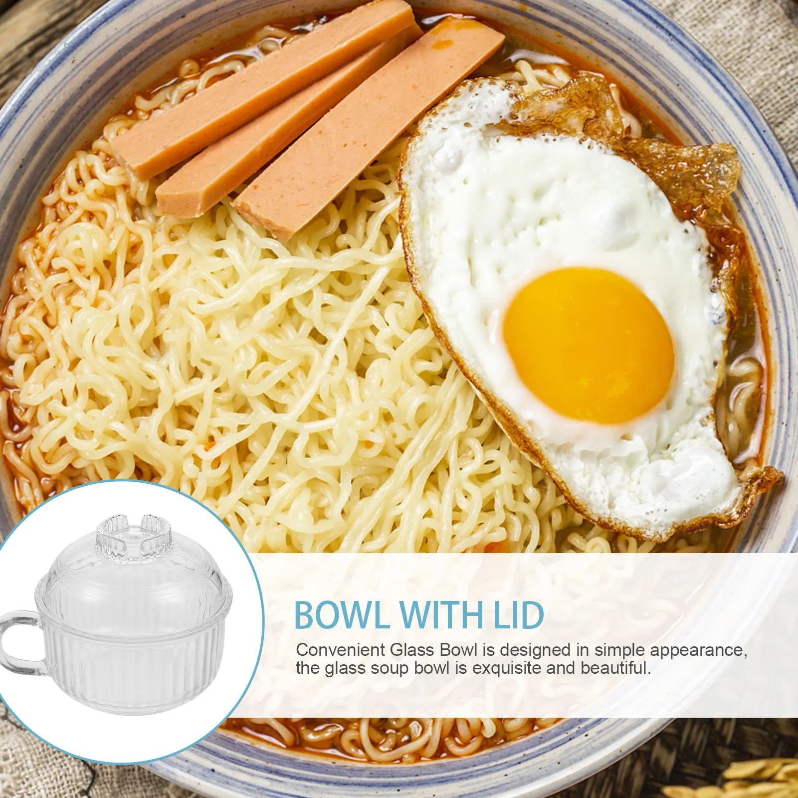 

Glass Soup Bowl for Noodles Multifunction Stew Bowl Heat Resistant Easy to Clean Lightweight with Lid Soup Cups with Lids