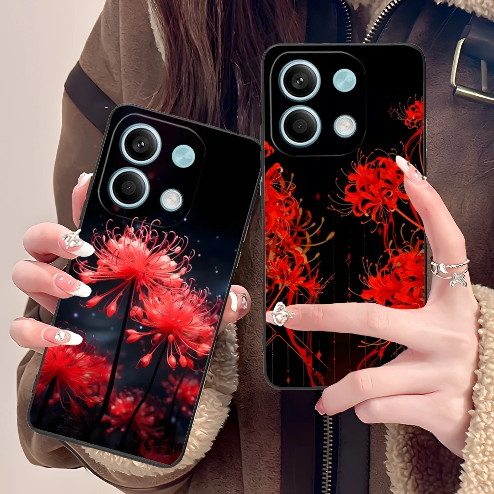 Red Spider Lily Color Mobile Cell Phone Case for Xiaomi POCO M6 M5 M4 M3 X6 X5 X4 X3 F6 F5 F4 F3 F2 C40 Pro GT 5G Black Cover