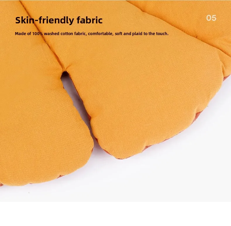 Close-up of a mustard-yellow, leaf-shaped Leaf Pattern Cat Sleeping Mat with the text “Skin-friendly fabric” overlaid.