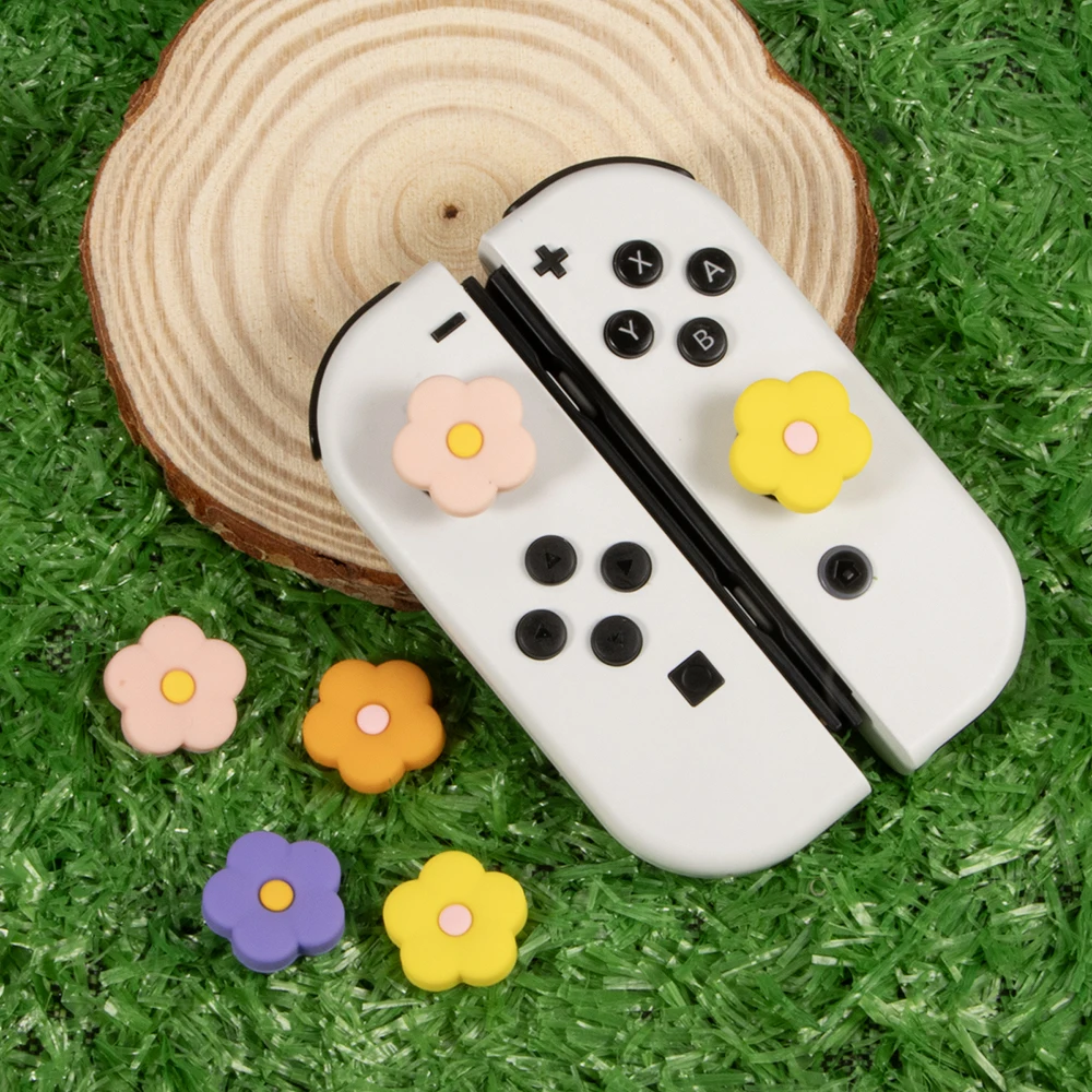 Lovely Flower Silicone Thumb Grip Caps, Capa Protetora Joystick, Compatível com Nintendo Switch, OLED, Switch Lite, 4pcs