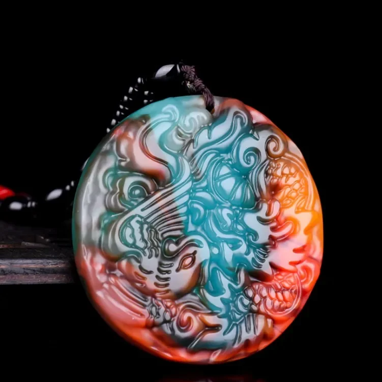 

Chinese Color Jade Dragon Phoenix Pendant Necklace Charm Jewellery Fashion Accessories Hand-Carved Amulet Gifts for Women Her