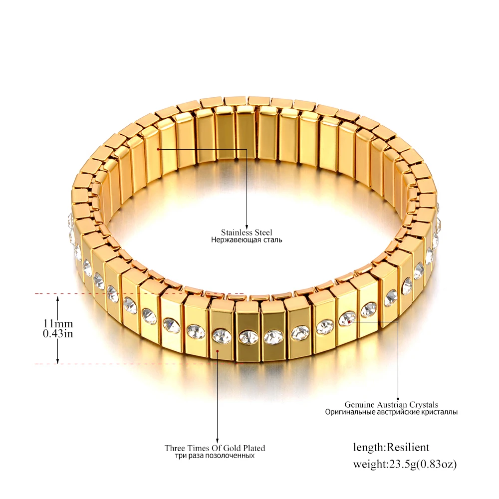 Lokaer 316L Edelstahl CZ Kristall Elastizität Kette Armbänder Für Frauen Echt Vergoldet Trendy Wasserdicht Schmuck B23138 – Detail 1