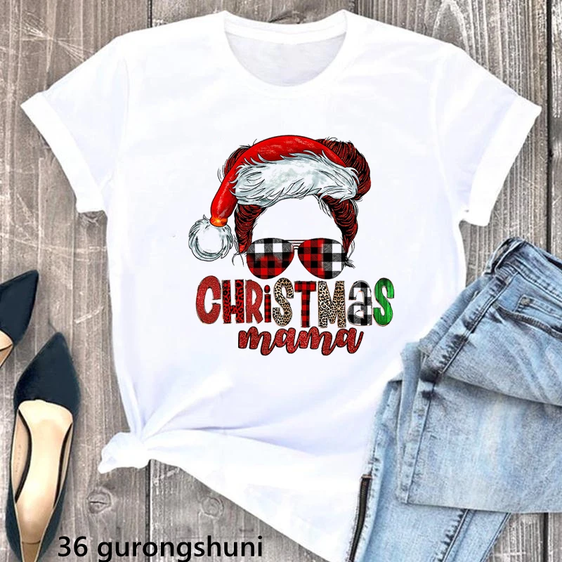 Rainbow Christmas Mama Graphic Print Tshirt Women'S Clothing Fashion Short Sleeve T Shirt Femme White Casual Female T-Shirt