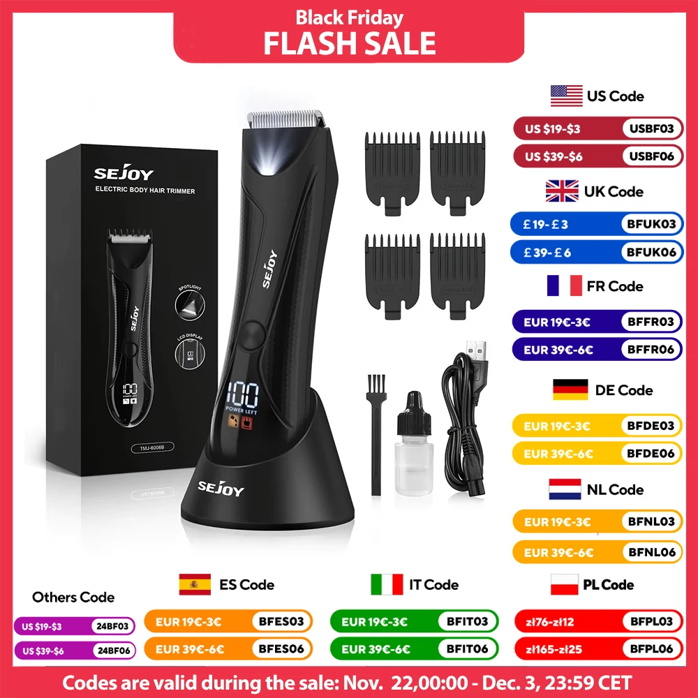 Sejoy 6006 Electric Body Hair Trimmer Hair Clipper for Men Women Men Ball Trimmer for Groin Pubic Replaceable Blade