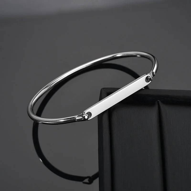 Personalized Engraved Name Customized Bangle - Fashionable C-shaped Horseshoe Bracelet Jewelry Minimalist Stainless Steel