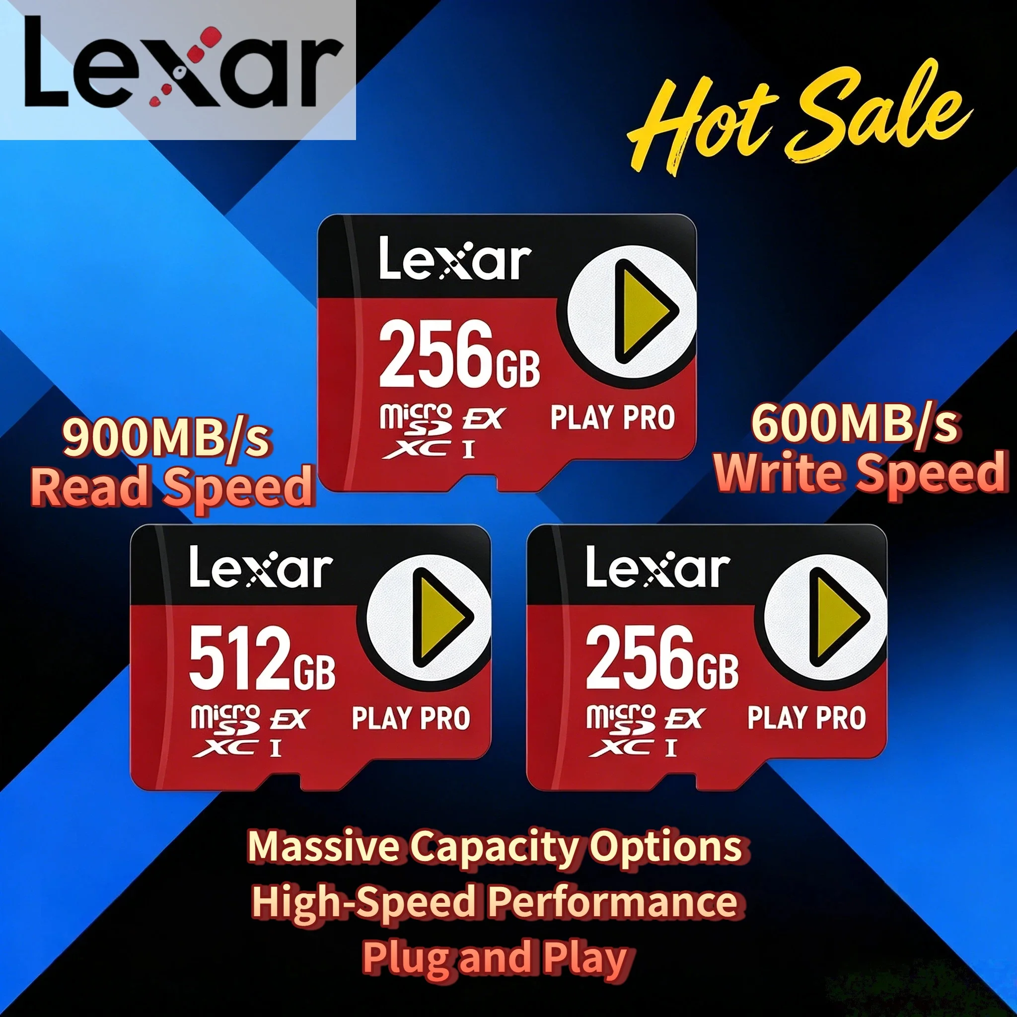 

Lexar PLAY PRO 256GB 512GB 1TB microSDXC Express Card Max 900MB/s V30 U3 C10 Micro SD Memory for Switch Tablet TF 4K Ultra