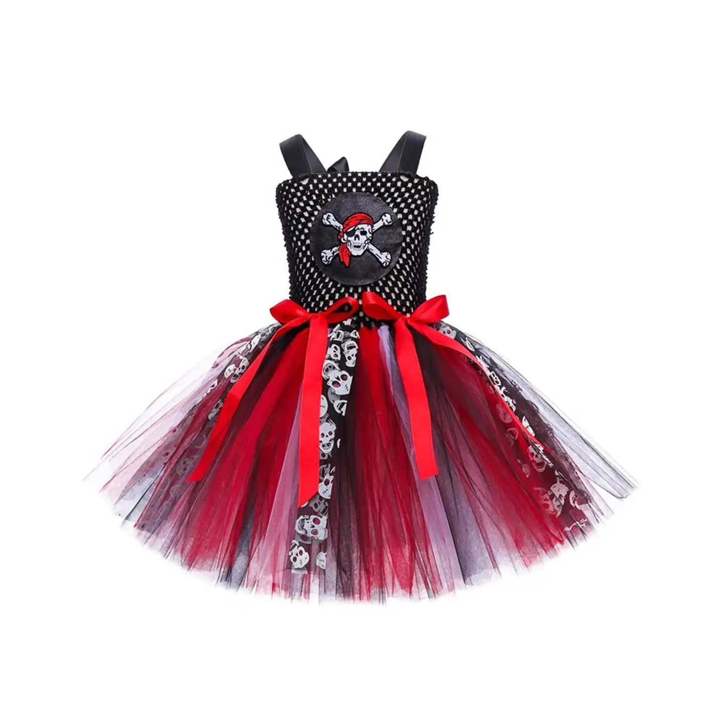 تنورة قرصانية من التول لعيد الهالوين، فستان قرصان للأطفال، تنورة شبكية منتفخة برأس هيكل عظمي، فستان أميرة للفتيات للعروض #3