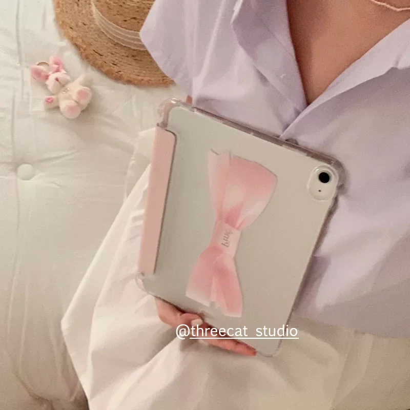 Pink Bow Kawaii Y2K Sweet Korean ins Tablet Case For iPad A16 11th 10th iPad 10 9 8 7 Air 6 5 4 3 2 Pro 11 Mini Stand Cover