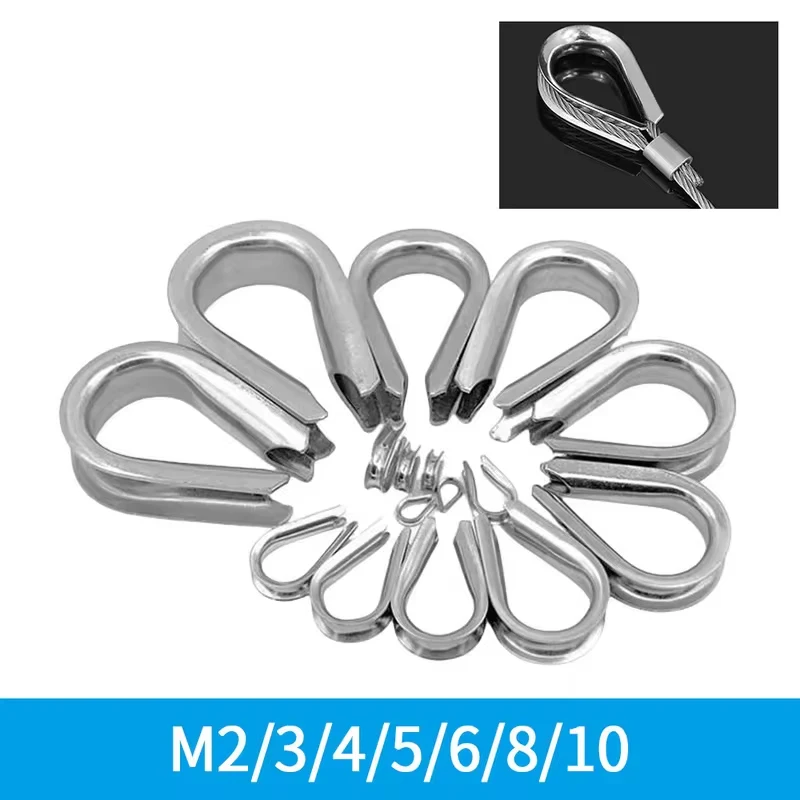 10PCS 304 Stainless Steel Thimble Ring Clips For 2-10mm Diameter Wire Rope Rigging Protective Sleeve Clips M2 M3 M4 M5 M6 M8 M10