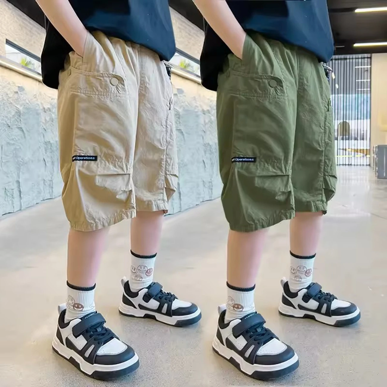 

Teen Boys Cotton Shorts Summer Collection Solid Color Knee-Length Casual Crop Pants for 6-15 Years Old Kids