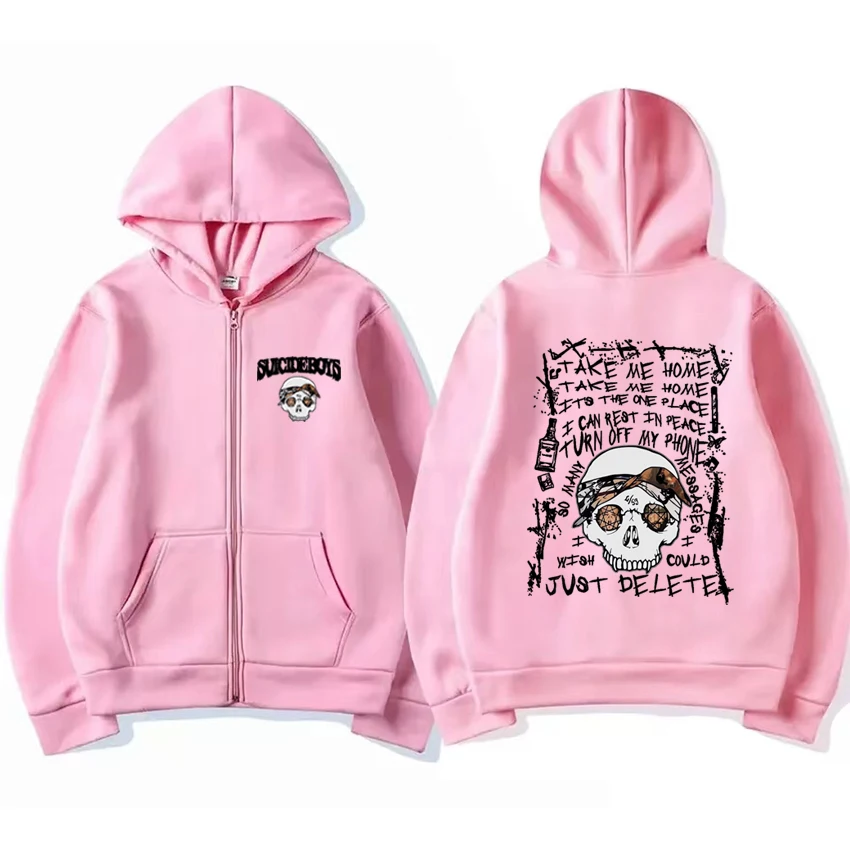 Hoodie preto de hip-hop feminino e masculino Suicideboys com zíper caveira G59, streetwear casual vintage, jaqueta unissex de zíper velo, novo álbum, 2024