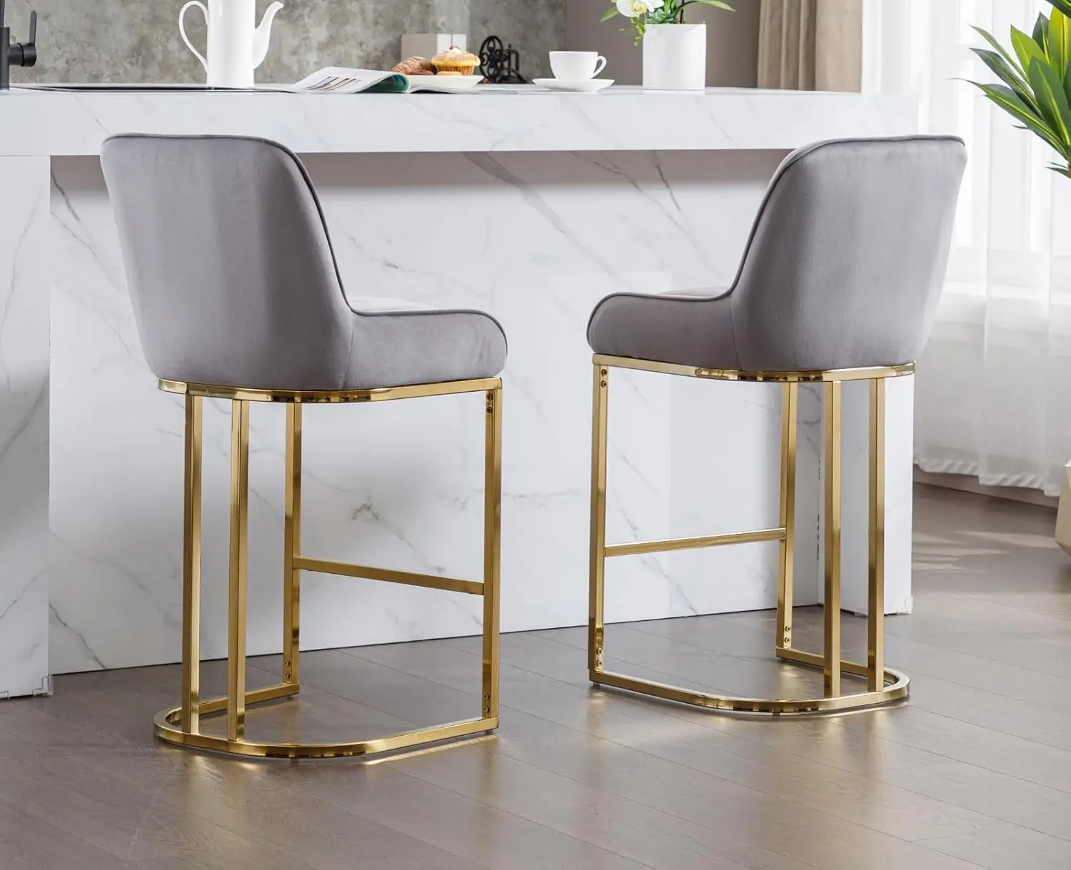 Upholstered Counter Height Bar Stools Set of 4 with Back & Gold Metal Base for Kitchen Island Restaurant Pub, Customized view 6