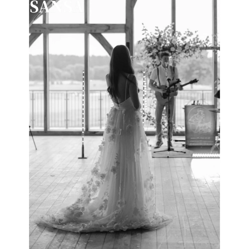 

Sansa Simple A-Line Floral Lace Prom Dress Customized Floor-Length Off Shoulder Wedding Dress Removable Tail Vestidos De Fiesta