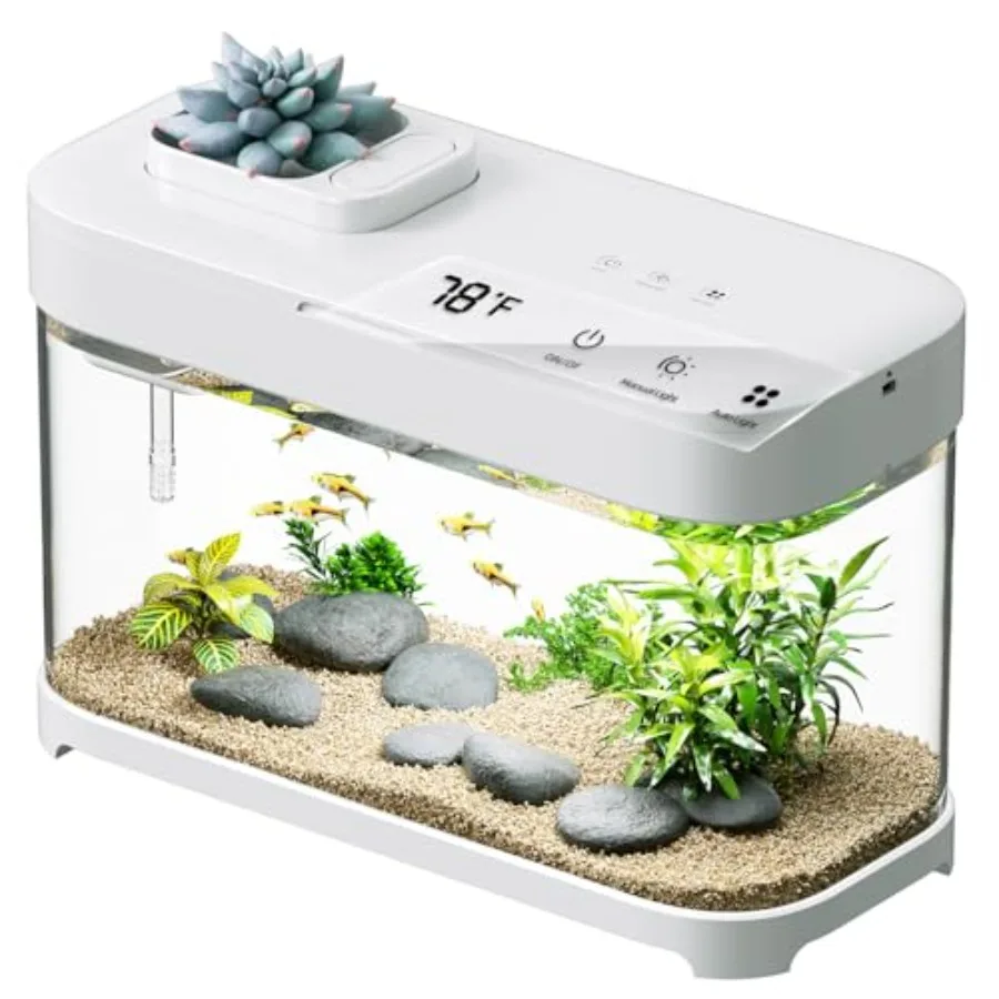 

3 Gallon Smart Fish Tank Aquarium Starter Kit with Temperature Monitor Hidden Filtration 8 Color Lighting Self Cleaning Small B