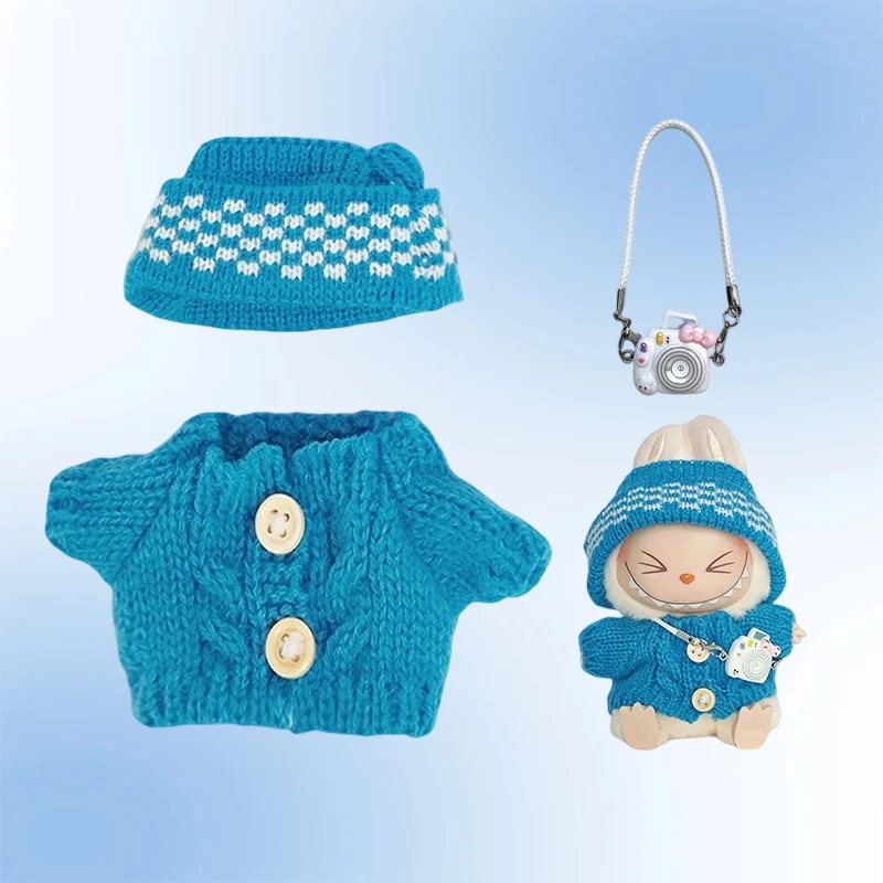 Ubranka dla lalek Labubu I II, 17 cm, urocze ubranka, 5 kolorów, zestaw swetra z siateczki i czapki, akcesoria, ubranka pluszowe dla lalek.