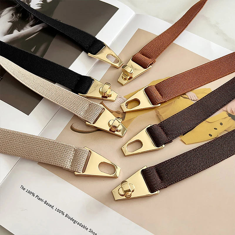 Fashion Elastic All-match Belts For Women Black Color Metal Buckle Thin Belt Casual Ladies Suit Dress Sweater Coat Waistband