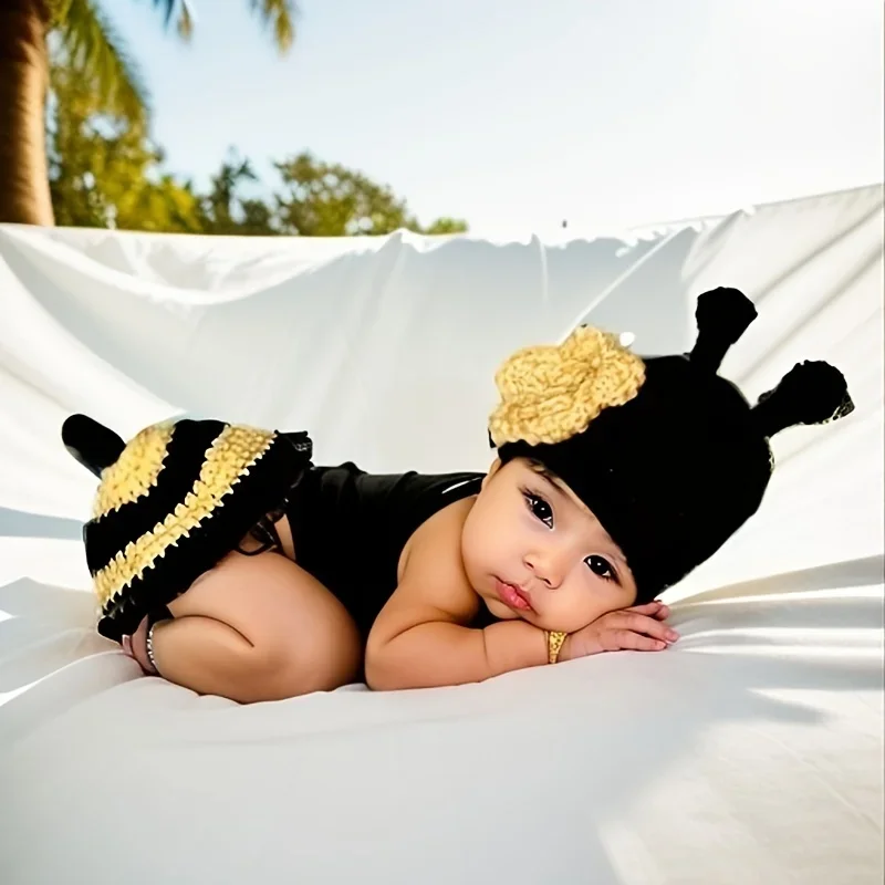 

Newborn Bee Beanie Hat for Photography Props Baby Photoshoot Outfit New Born Photography Costume Fotografie Accessoires Shooting