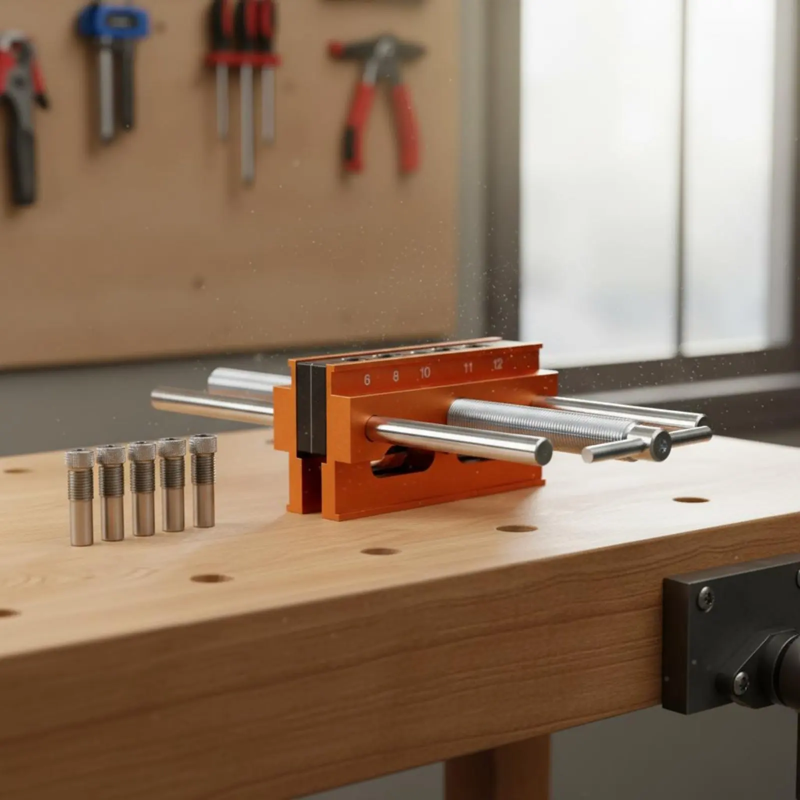 Auto Centering Doweling Jig Adjustable Clamp Straight Hole Drilling Guide Carpentry Hole Guide Guide Wear-Resistant Hand Tool