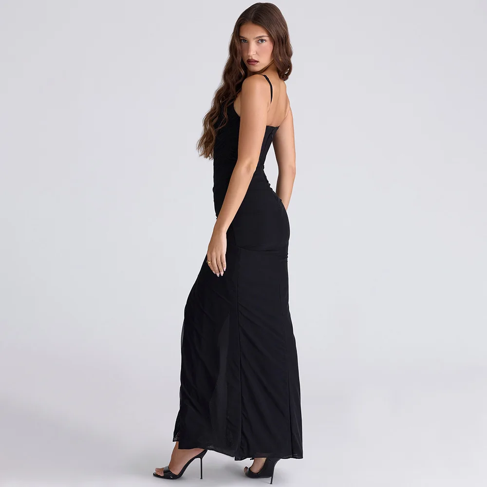 Apprabant mujeres otoño nuevo cuello en V vestido Maxi con tirantes Sexy sin espalda elegante ajustado abertura larga vestido largo con tirantes ropa de fiesta de noche