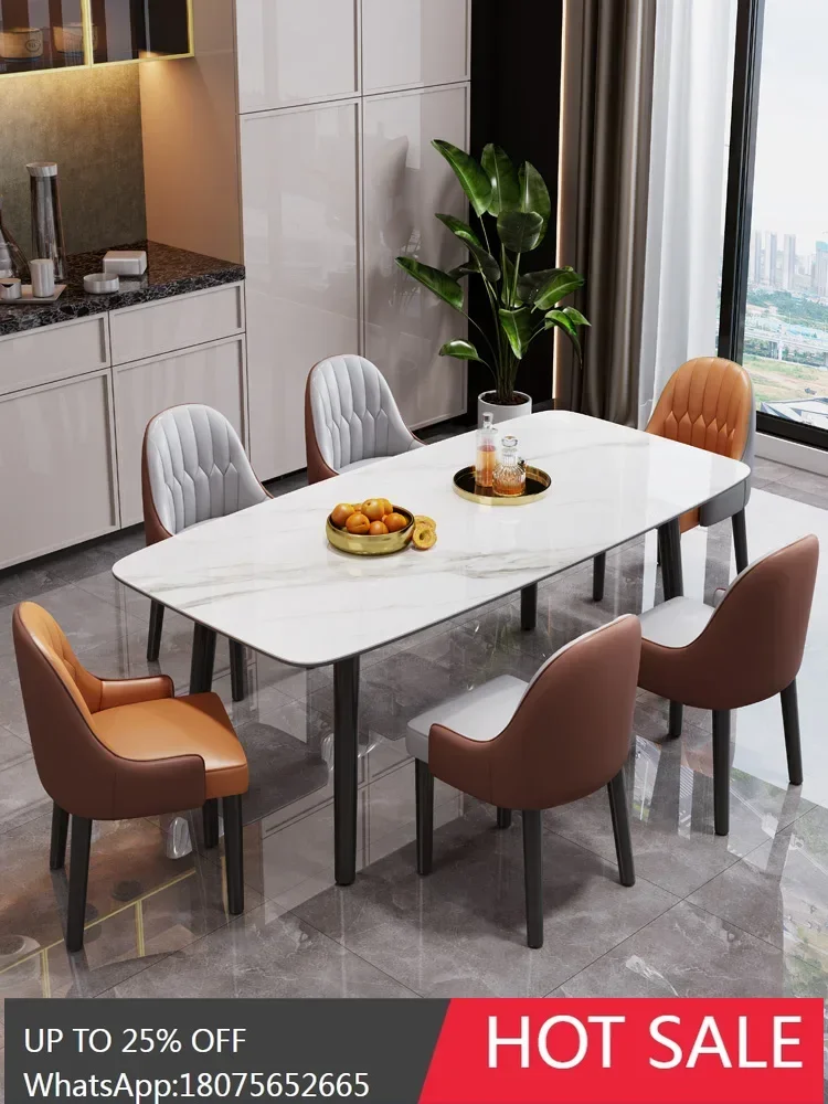 Italian minimalist gray bright rock slab dining table solid wood rectangular light luxury household table