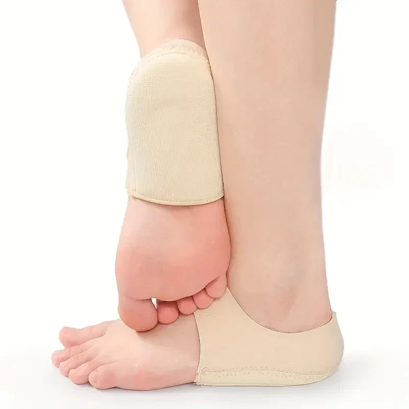 زوج واحد من وسادات الكعب المصنوعة من السيليكون، ممتصة للصدمات، تخفيف ضغط الساق، أشرطة قابلة للتعديل، تمنع الانزلاق النعال