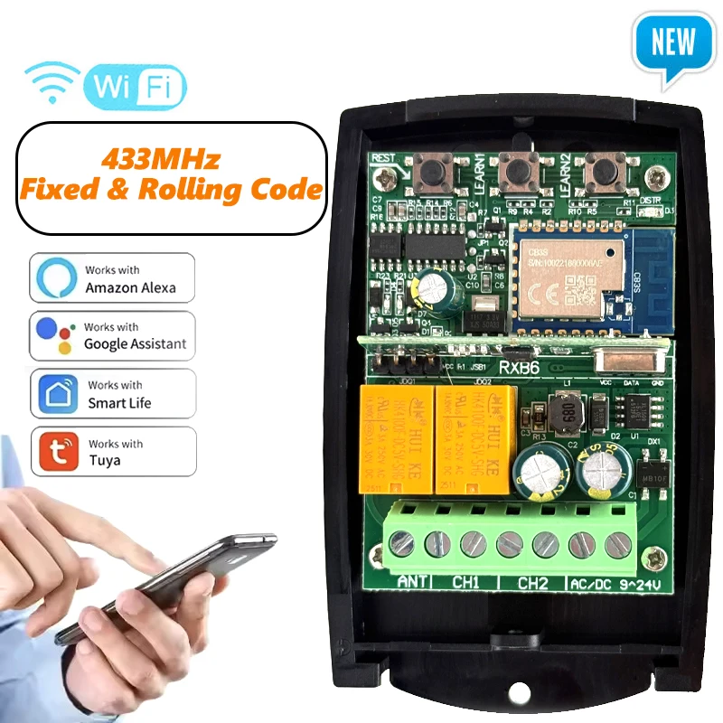 جهاز استقبال Tuya WIFI الذكي العالمي 433 ميجا هرتز 433.92 مفتاح تحكم عن بعد لباب المرآب مع 2 مرحل لفتح الباب #1